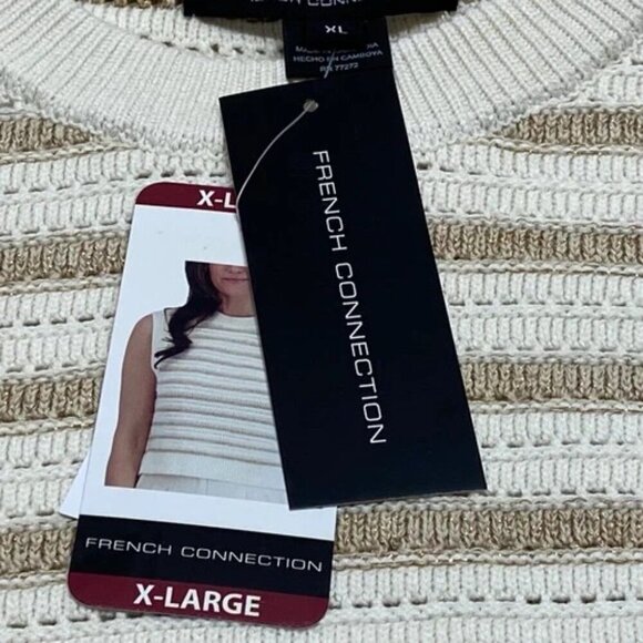 French Connection Sleeveless Sweater Women's XL Ivory Gold Stripe Knit Vest NWT - Picture 6 of 7